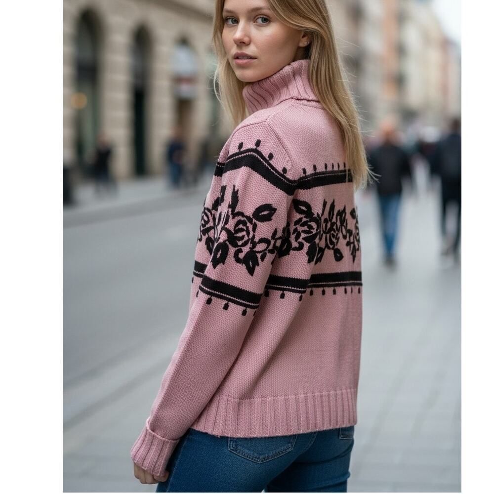 SUMMERFIELD STREET Womens Chic Lavender-Rose & Black Turtleneck Sweater- Size: L